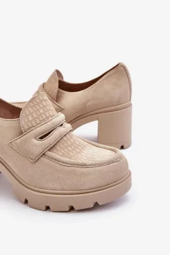 Zamszowe Półbuty Na Słupku I Platformie Jasnobeżowe Lemar Arabell
