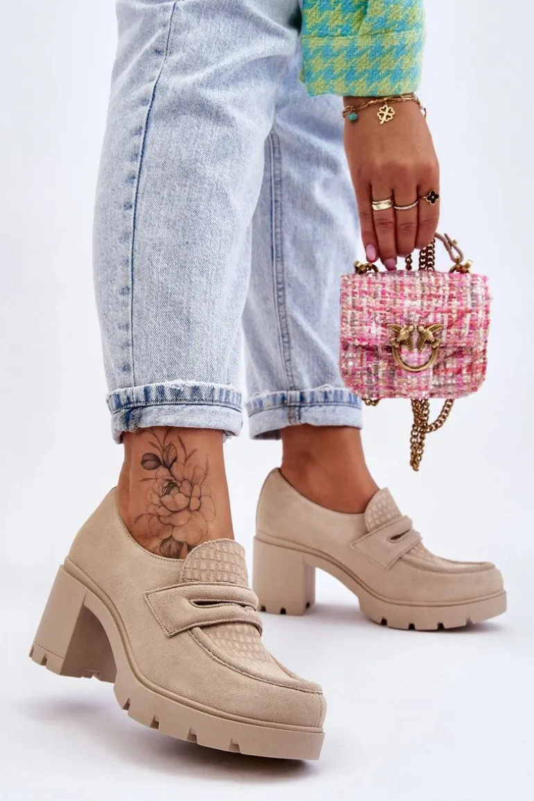 Zamszowe Półbuty Na Słupku I Platformie Jasnobeżowe Lemar Arabell