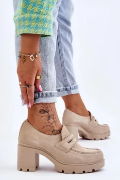 Zamszowe Półbuty Na Słupku I Platformie Jasnobeżowe Lemar Arabell