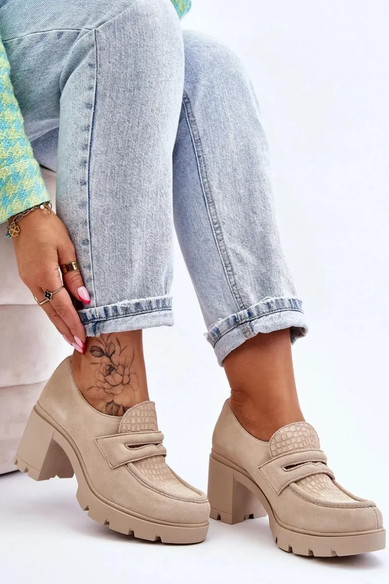 Zamszowe Półbuty Na Słupku I Platformie Jasnobeżowe Lemar Arabell