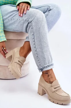 Zamszowe Półbuty Na Słupku I Platformie Jasnobeżowe Lemar Arabell
