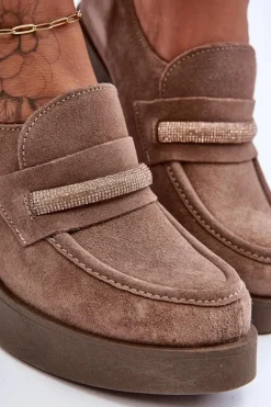 Zamszowe Półbuty Na Słupku Z Ozdobą Beżowe Lemar Gelanor