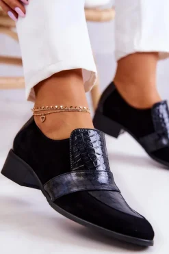 Zamszowe Półbuty Wężowe Czarne Mariene