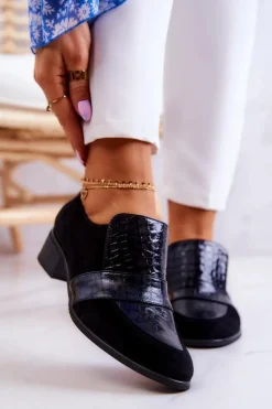 Zamszowe Półbuty Wężowe Czarne Mariene