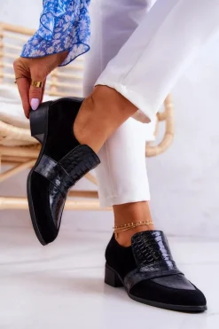 Zamszowe Półbuty Wężowe Czarne Mariene