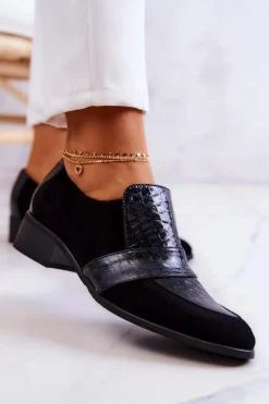 Zamszowe Półbuty Wężowe Czarne Mariene