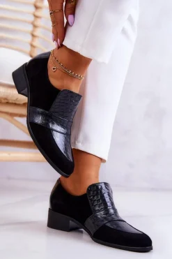 Zamszowe Półbuty Wężowe Czarne Mariene