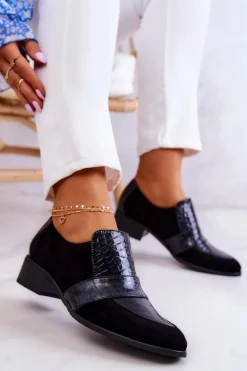 Zamszowe Półbuty Wężowe Czarne Mariene