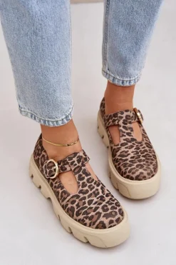 Zamszowe Półbuty Z Klamrą W Panterkę Zazoo 20183 Brązowe