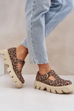 Zamszowe Półbuty Z Klamrą W Panterkę Zazoo 20183 Brązowe