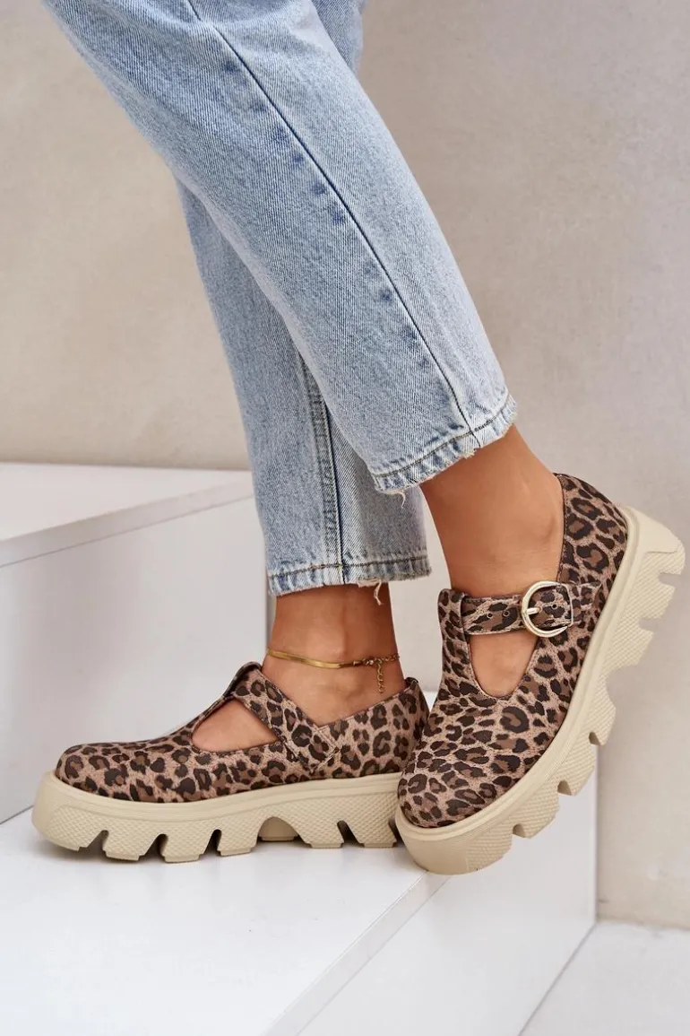 Zamszowe Półbuty Z Klamrą W Panterkę Zazoo 20183 Brązowe