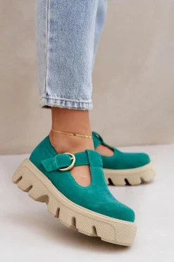 Zamszowe Półbuty Z Klamrą Zazoo 20183 Zielone
