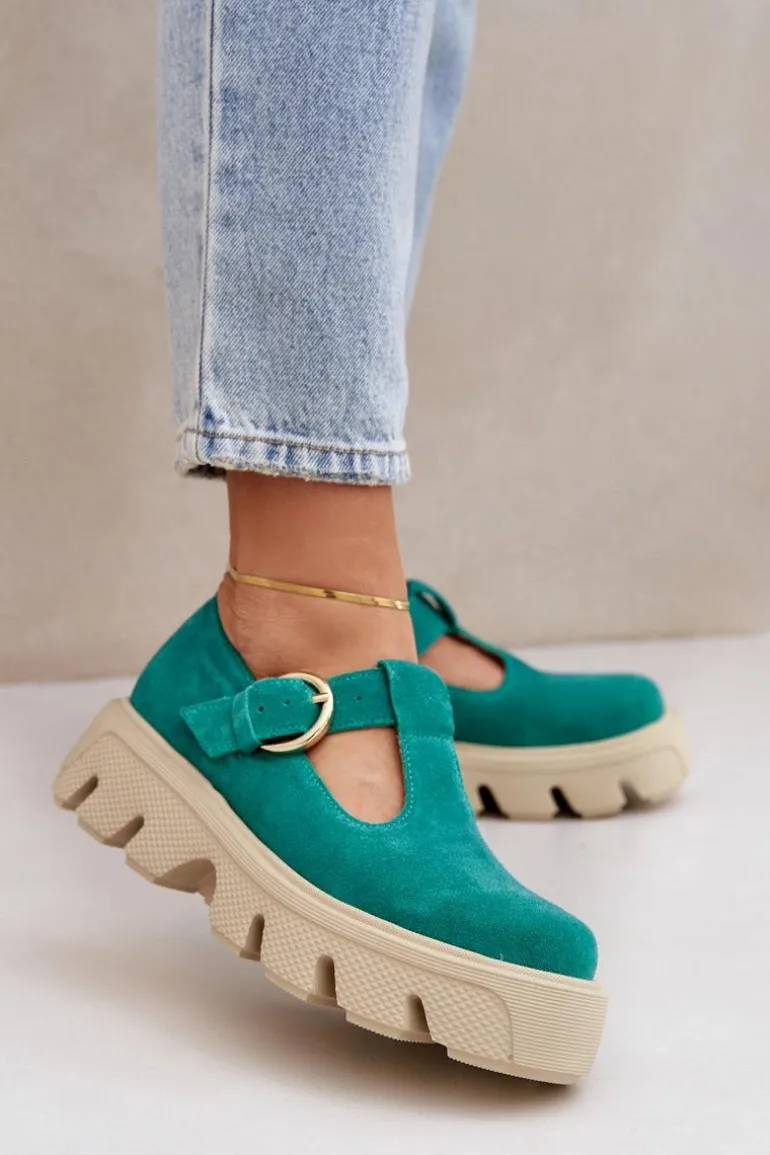 Zamszowe Półbuty Z Klamrą Zazoo 20183 Zielone