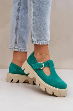 Zamszowe Półbuty Z Klamrą Zazoo 20183 Zielone