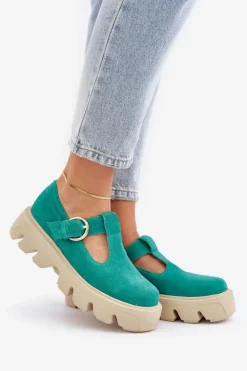 Zamszowe Półbuty Z Klamrą Zazoo 20183 Zielone