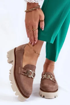 Zamszowe Półbuty Z Ozdobą Laura Messi 2489 Brązowe