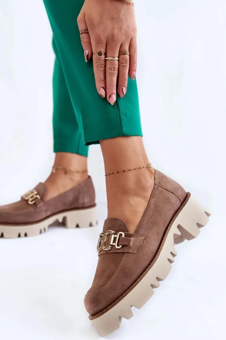 Zamszowe Półbuty Z Ozdobą Laura Messi 2489 Brązowe