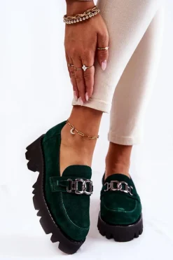 Zamszowe Półbuty Z Ozdobą Laura Messi 2489 Zielone