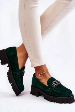 Zamszowe Półbuty Z Ozdobą Laura Messi 2489 Zielone