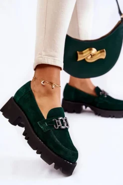 Zamszowe Półbuty Z Ozdobą Laura Messi 2489 Zielone