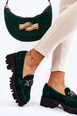 Zamszowe Półbuty Z Ozdobą Laura Messi 2489 Zielone