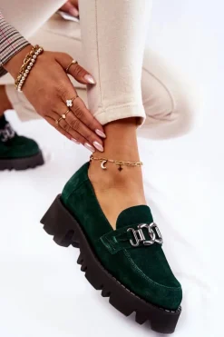 Zamszowe Półbuty Z Ozdobą Laura Messi 2489 Zielone