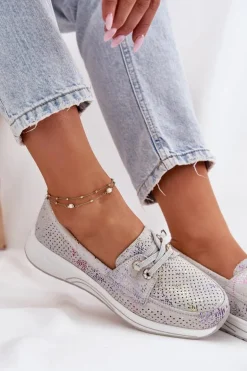 Zamszowe Półbuty Ze Skóry Naturalnej Na Platformie Artiker 56C2104 Szare