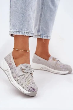 Zamszowe Półbuty Ze Skóry Naturalnej Na Platformie Artiker 56C2104 Szare