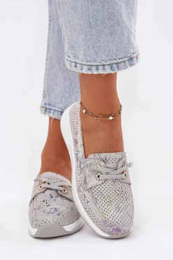 Zamszowe Półbuty Ze Skóry Naturalnej Na Platformie Artiker 56C2104 Szare