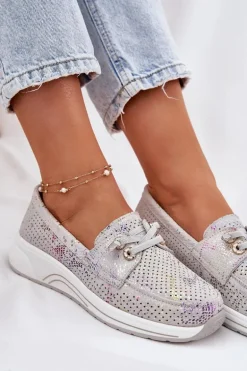 Zamszowe Półbuty Ze Skóry Naturalnej Na Platformie Artiker 56C2104 Szare