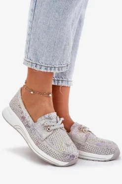 Zamszowe Półbuty Ze Skóry Naturalnej Na Platformie Artiker 56C2104 Szare