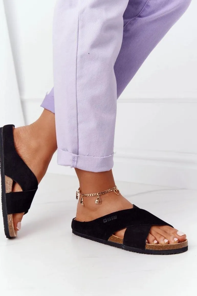 Zamszowe Profilowane Klapki Big Star HH274640 Czarne