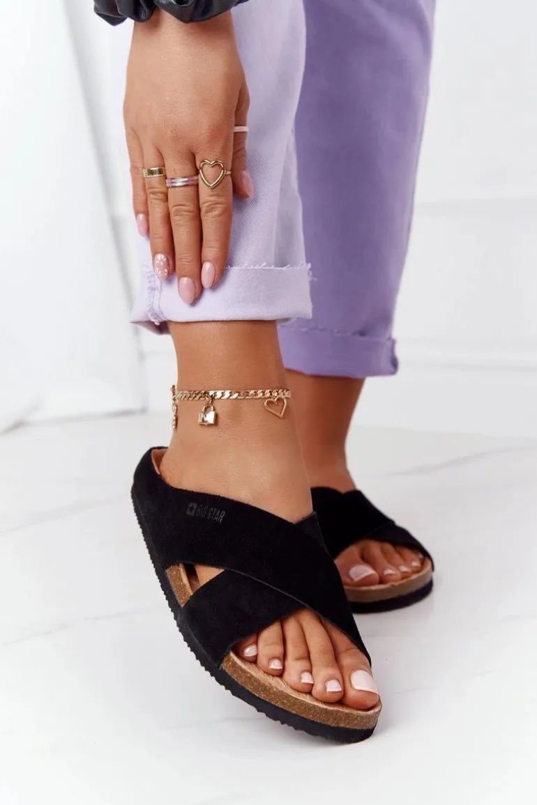 Zamszowe Profilowane Klapki Big Star HH274640 Czarne