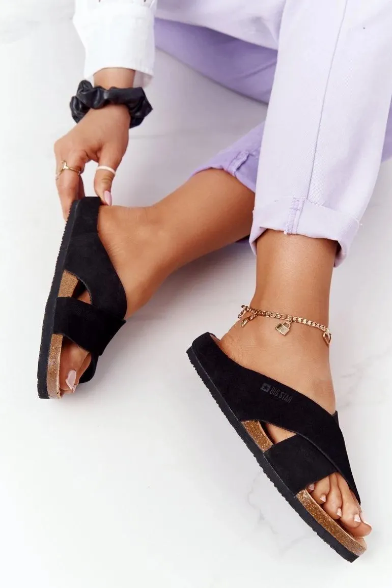 Zamszowe Profilowane Klapki Big Star HH274640 Czarne