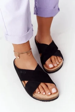 Zamszowe Profilowane Klapki Big Star HH274640 Czarne