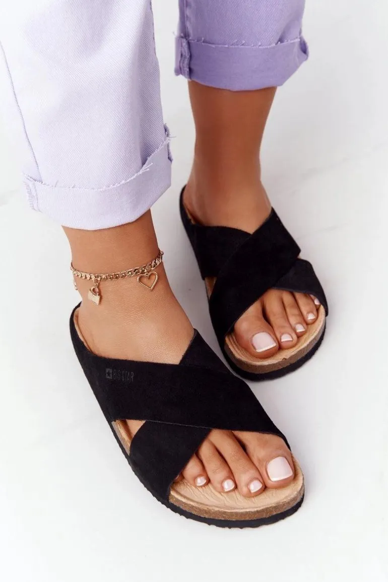 Zamszowe Profilowane Klapki Big Star HH274640 Czarne