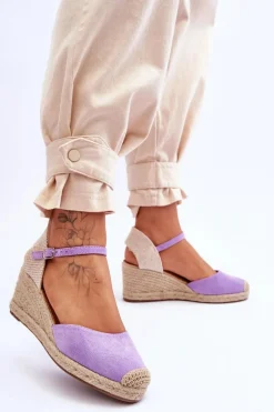 Zamszowe Sandałki Espadryle Na Koturnie Fioletowe Cammer