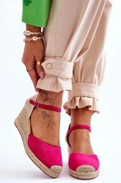 Zamszowe Sandałki Espadryle Na Koturnie Fuksja Cammer