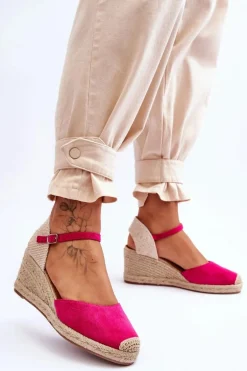 Zamszowe Sandałki Espadryle Na Koturnie Fuksja Cammer