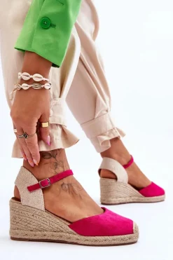 Zamszowe Sandałki Espadryle Na Koturnie Fuksja Cammer