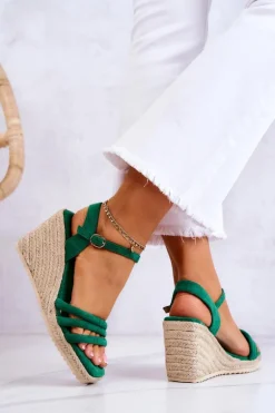 Zamszowe Sandałki Na Koturnie Zielone Louisiana