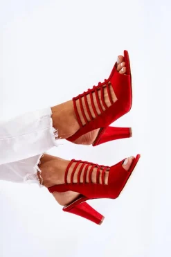 Zamszowe Sandałki Na Obcasie Czerwone Vinnie