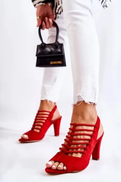 Zamszowe Sandałki Na Obcasie Czerwone Vinnie