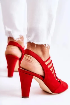 Zamszowe Sandałki Na Obcasie Czerwone Vinnie