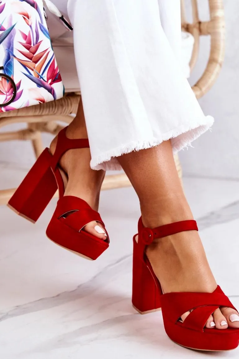 Zamszowe Sandałki Na Obcasie Czerwone Semilla