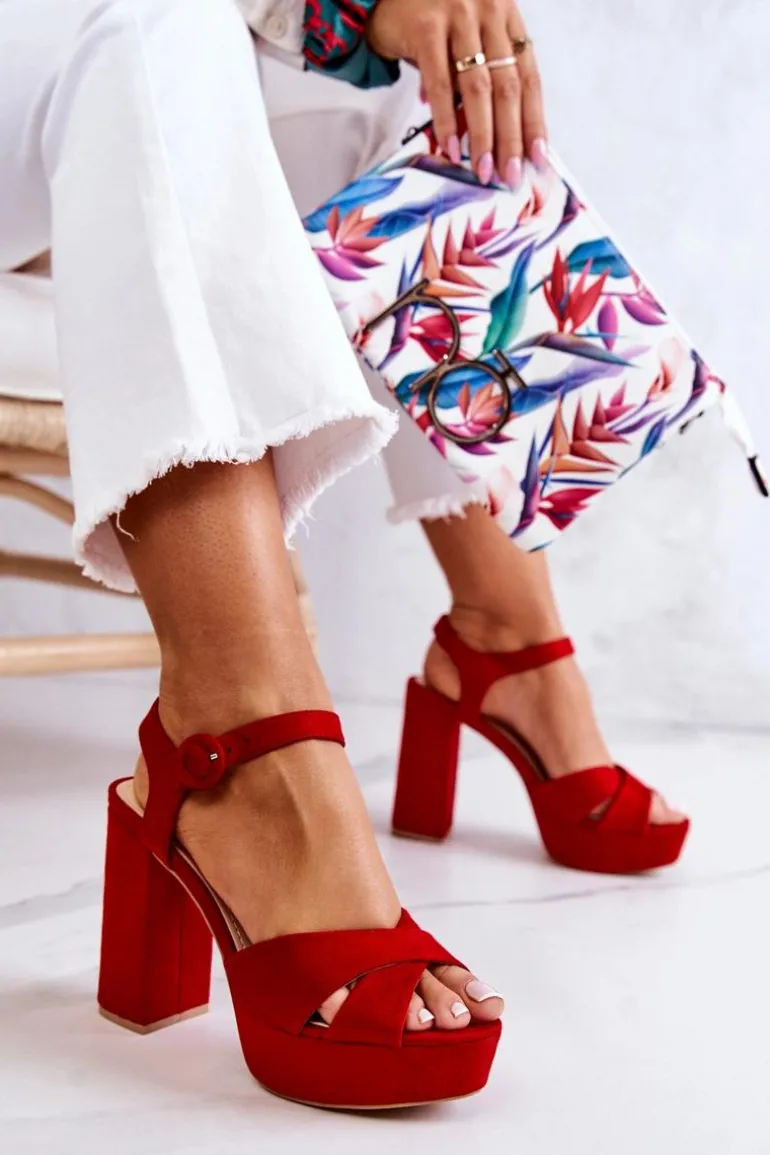 Zamszowe Sandałki Na Obcasie Czerwone Semilla