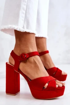 Zamszowe Sandałki Na Obcasie Czerwone Semilla