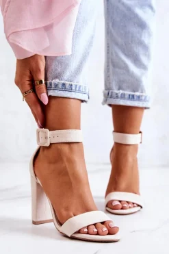 Zamszowe Sandałki Na Obcasie Beżowe Jacqueline