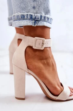 Zamszowe Sandałki Na Obcasie Beżowe Jacqueline