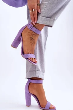 Zamszowe Sandałki Na Obcasie Fioletowe Jacqueline